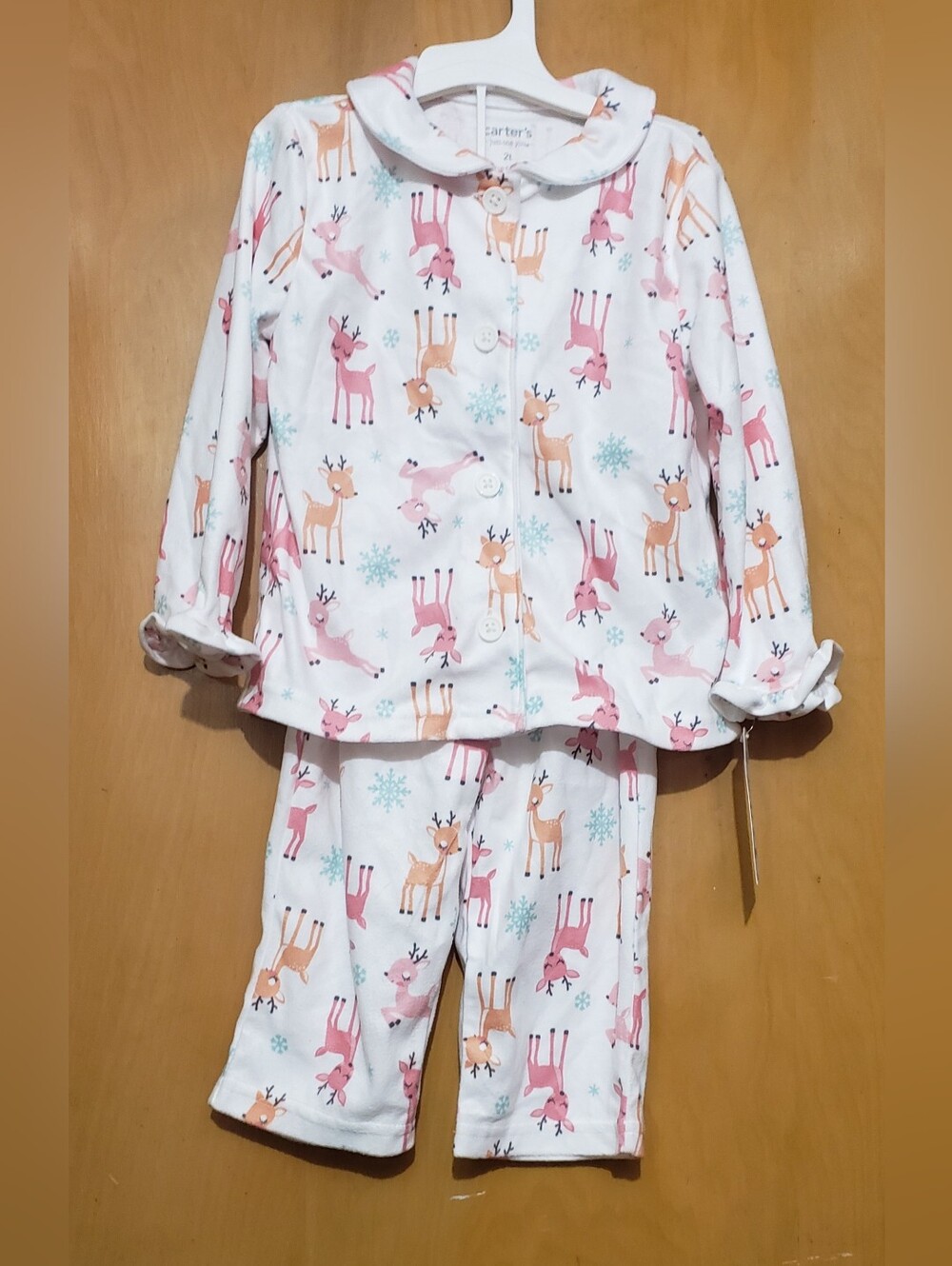 Carter's White Pajama Set with Pink and Tan Reindeer Print